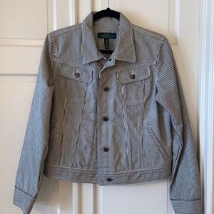 LRL Jeans Co. Blue & White Train 🚂 Engineer Denim Jacket